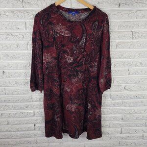 Apt 9 Womens Dress XL Mini Sweater Burgundy Paisley Poly Blend Soft PAI33E